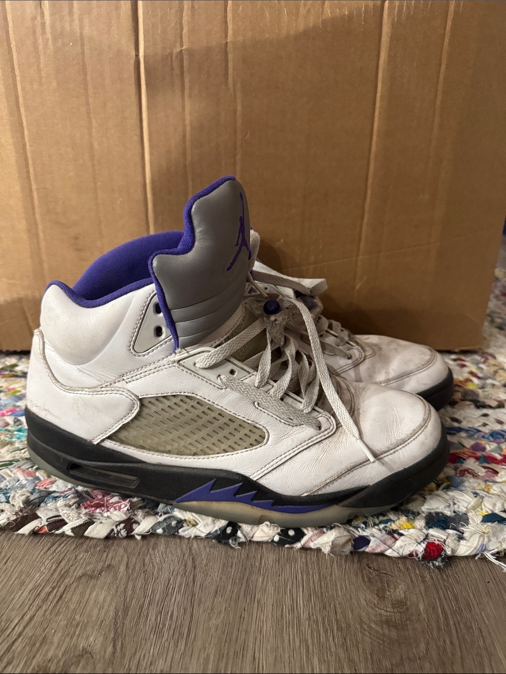 Jordan Kids White and Purple High-Top Sneakers - Picture 2 of 5